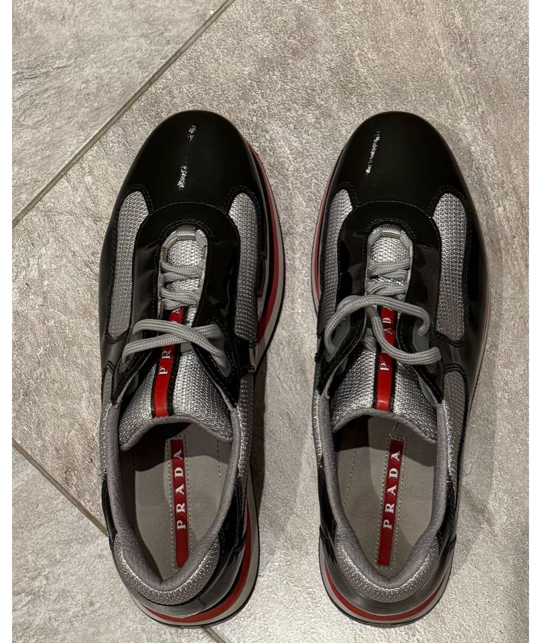 PRADA Черные низкие кроссовки / кеды из лакированной кожи, фото 3