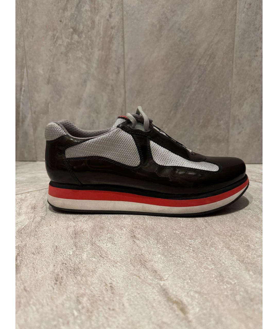 PRADA Черные низкие кроссовки / кеды из лакированной кожи, фото 5