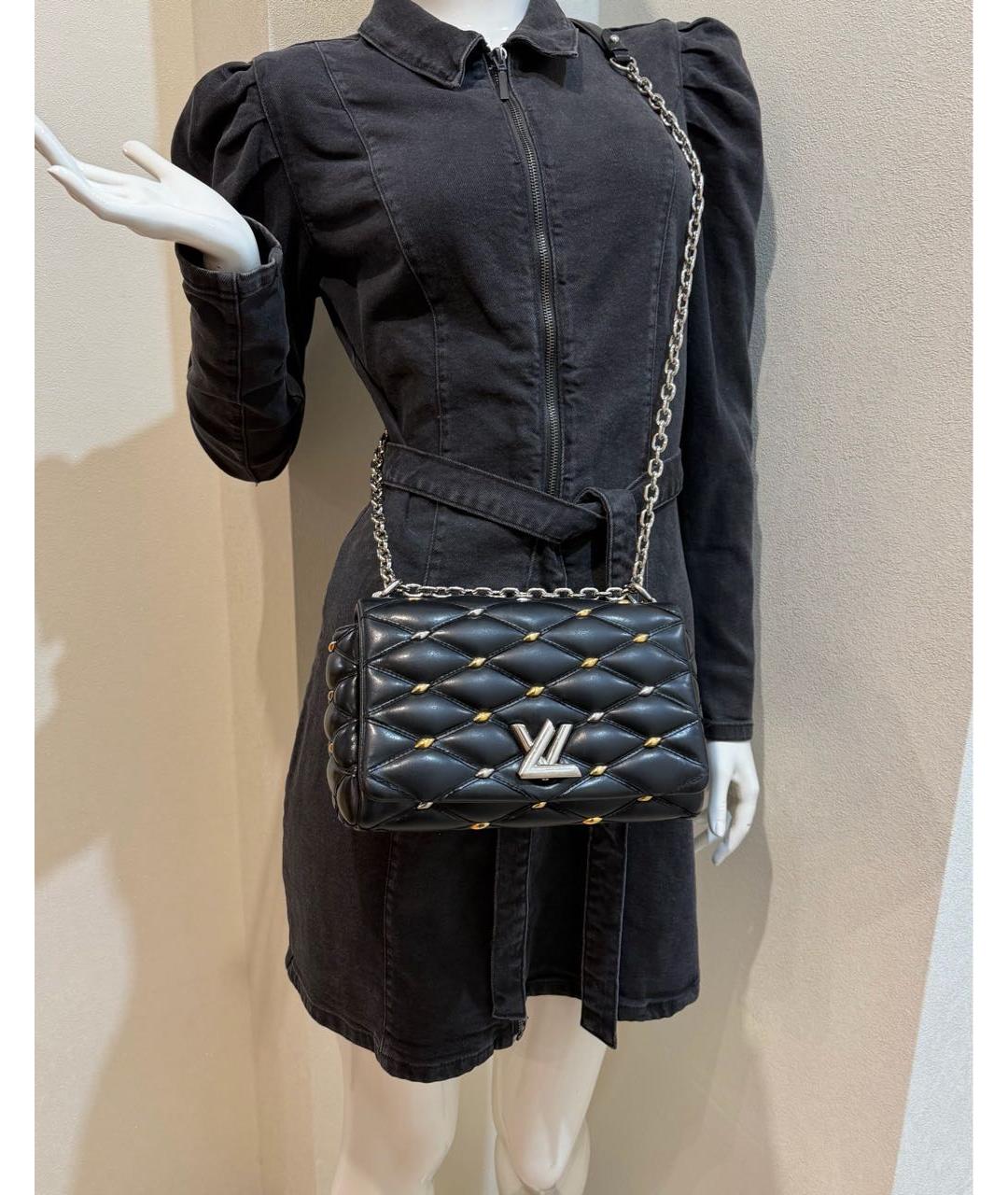 LOUIS VUITTON Черная кожаная сумка через плечо, фото 6