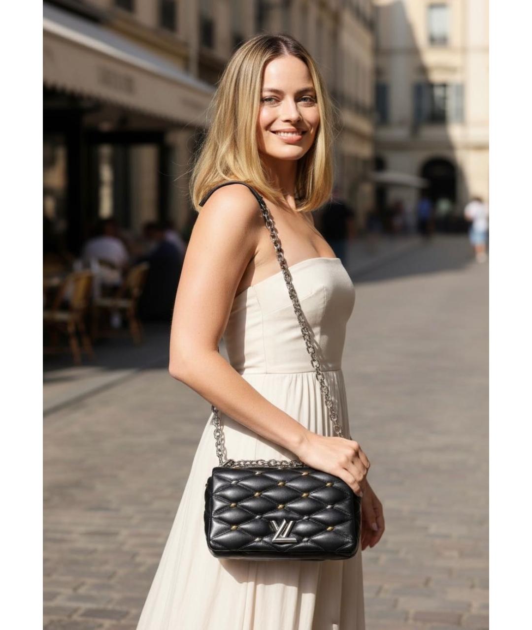 LOUIS VUITTON Черная кожаная сумка через плечо, фото 4