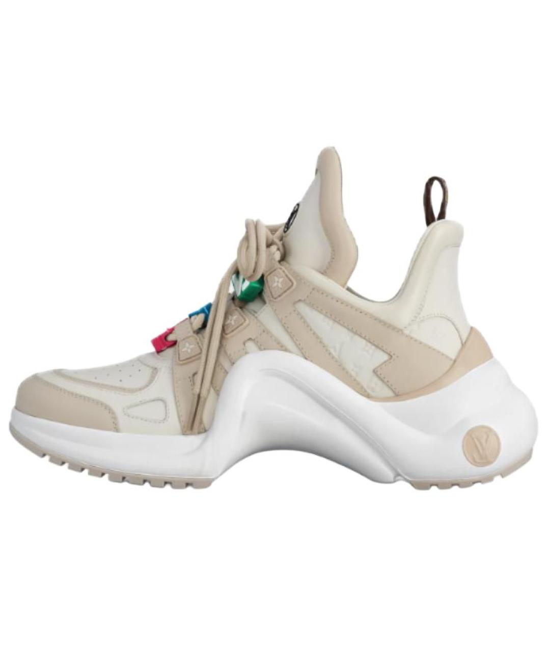 LOUIS VUITTON Бежевые кожаные кроссовки, фото 2