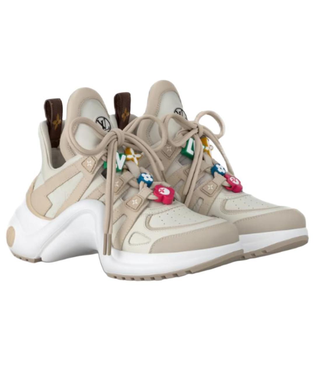 LOUIS VUITTON Бежевые кожаные кроссовки, фото 3