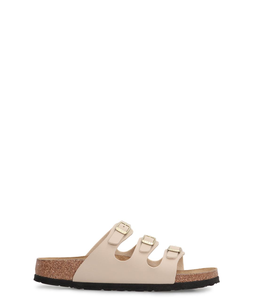 BIRKENSTOCK Бежевые кожаные шлепанцы, фото 1