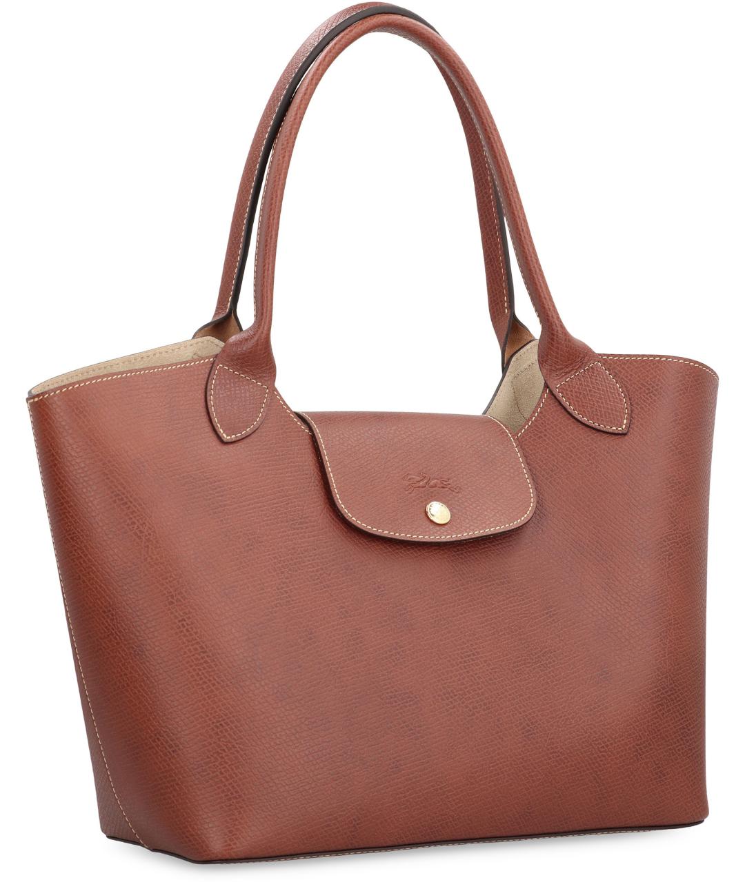 LONGCHAMP Коричневая кожаная сумка тоут, фото 3