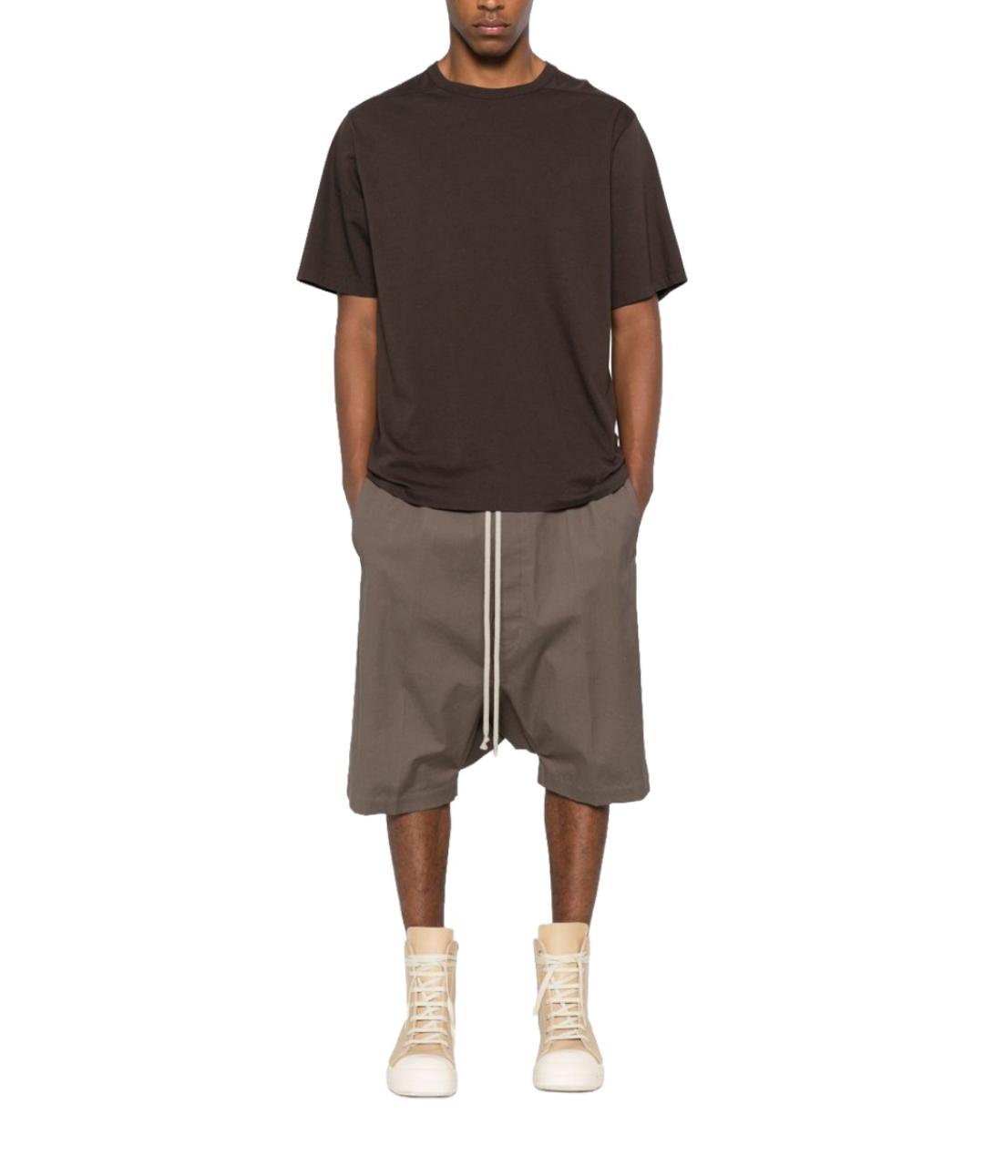 RICK OWENS Коричневая хлопковая футболка, фото 2