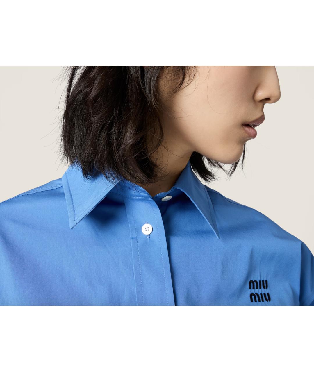 MIU MIU Голубая хлопковая рубашка, фото 4