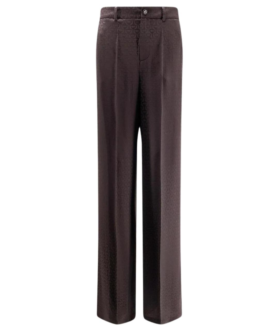 GUCCI Коричневые шелковые прямые брюки, фото 1