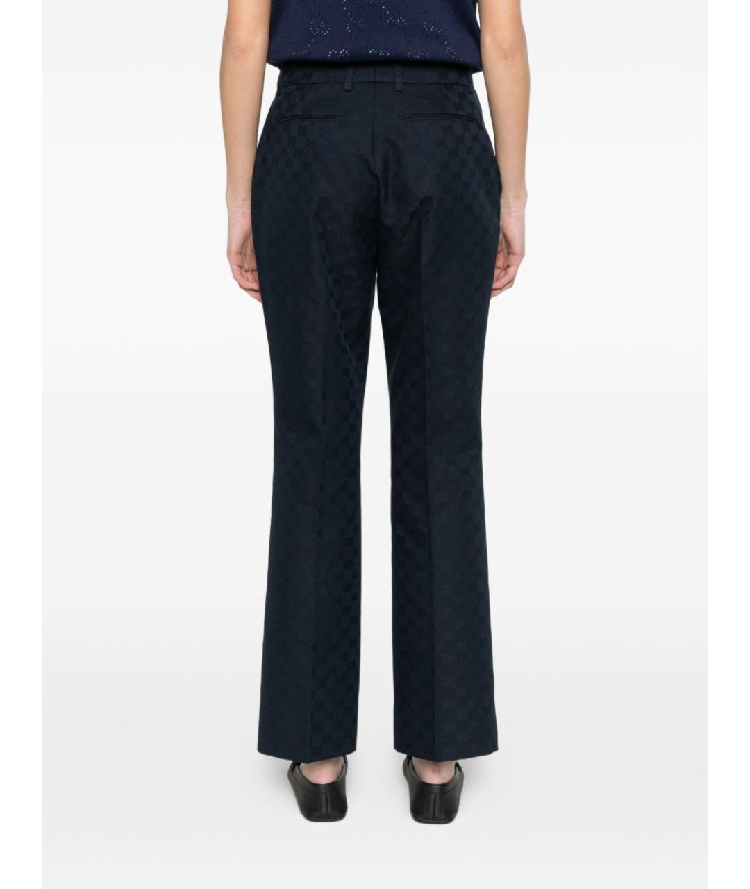 GUCCI Темно-синие полиэстеровые прямые брюки, фото 2