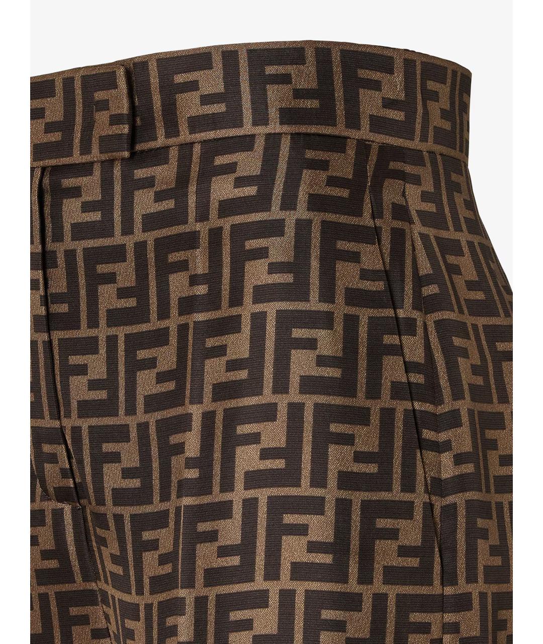 FENDI Коричневые шелковые прямые брюки, фото 4
