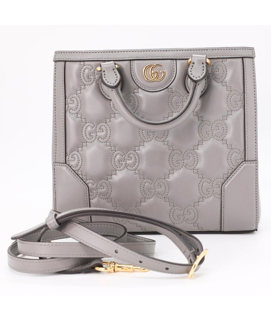 GUCCI Серая кожаная сумка с короткими ручками, фото 5