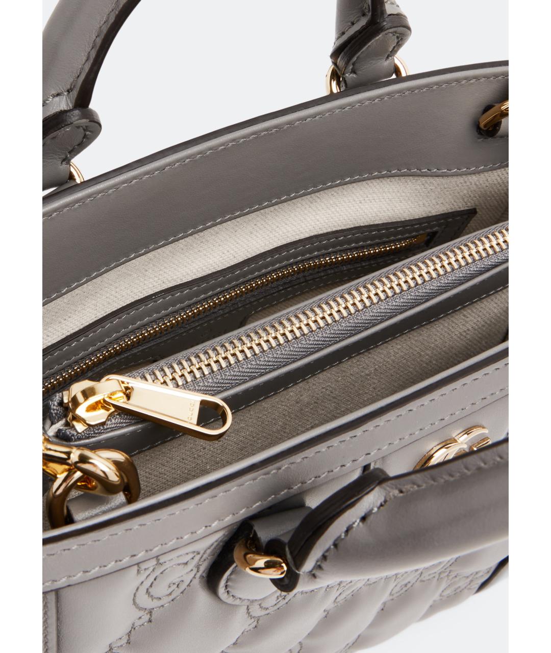 GUCCI Серая кожаная сумка с короткими ручками, фото 3