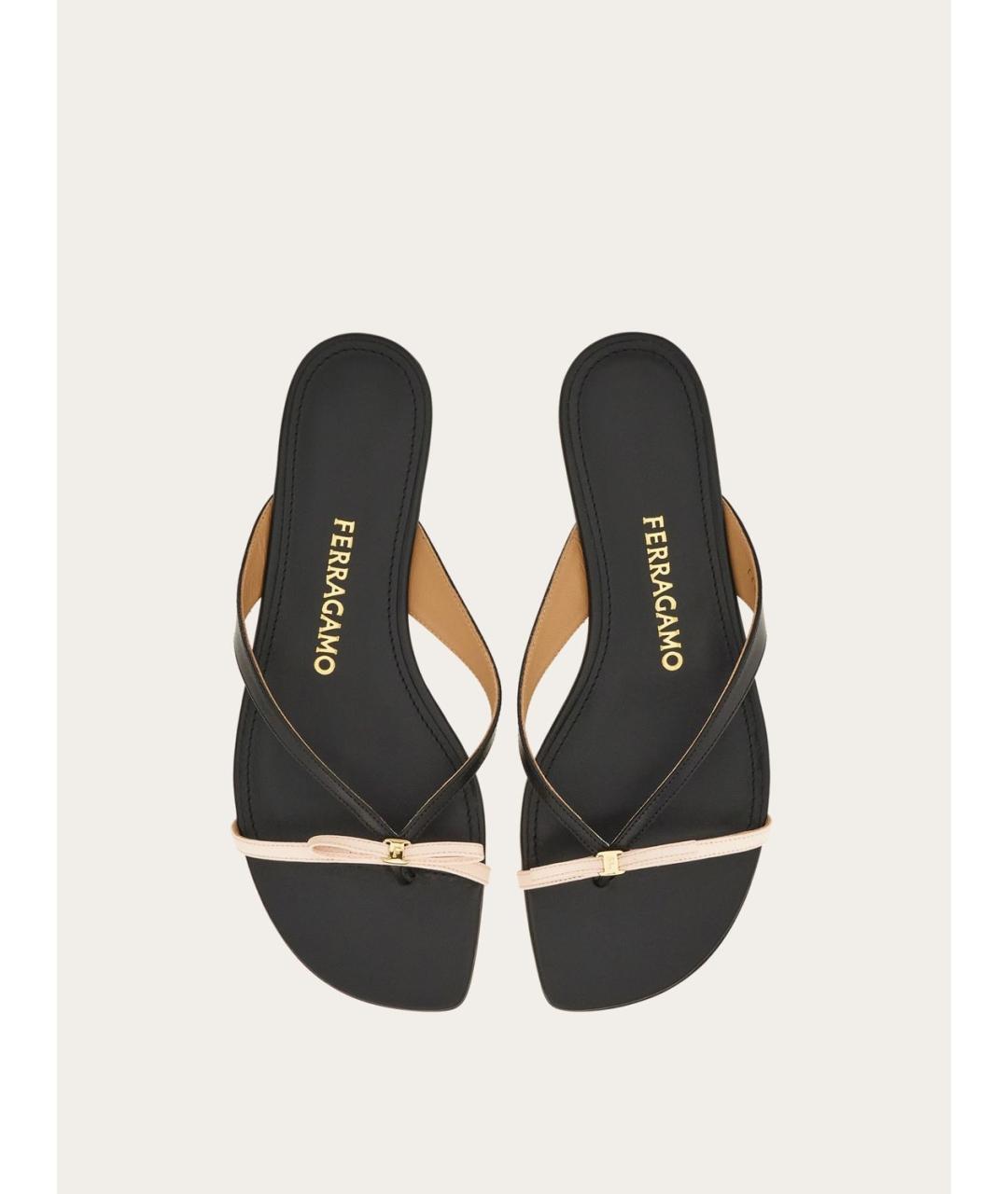 FERRAGAMO Черные кожаные шлепанцы, фото 2
