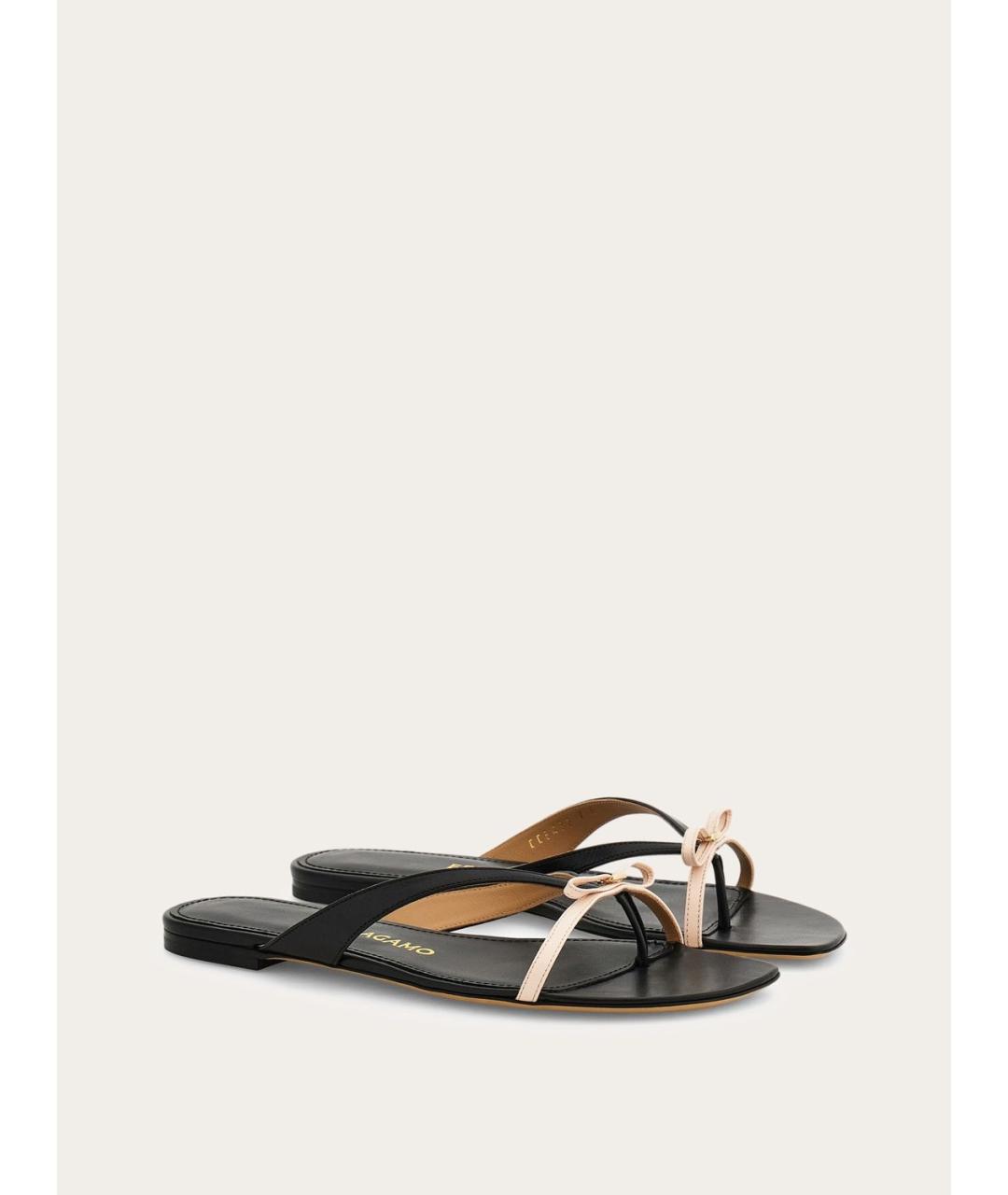 FERRAGAMO Черные кожаные шлепанцы, фото 4