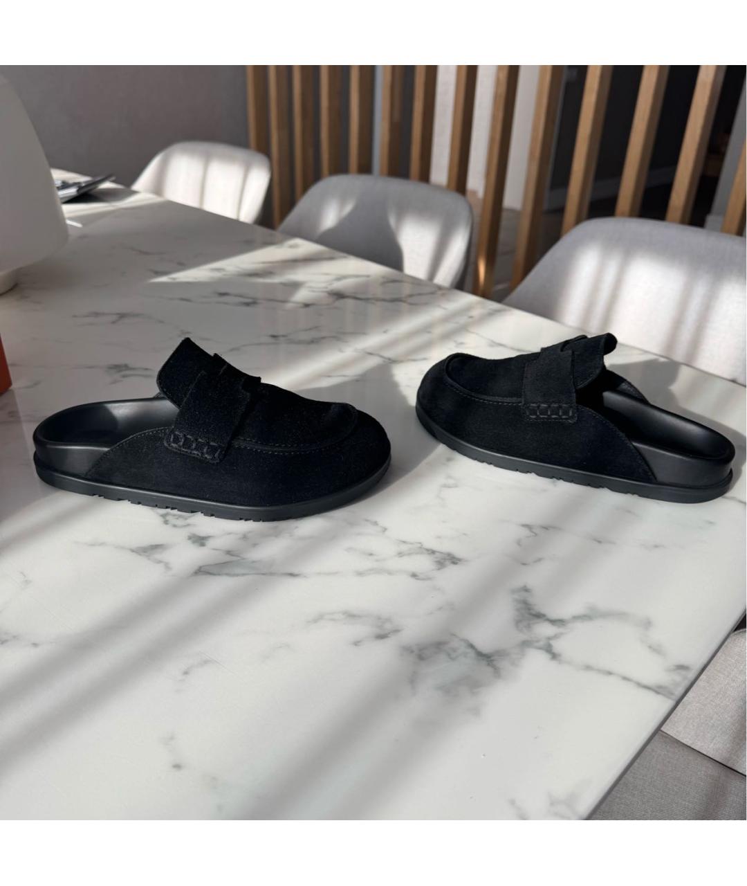 HERMES Черные замшевые мюли, фото 5