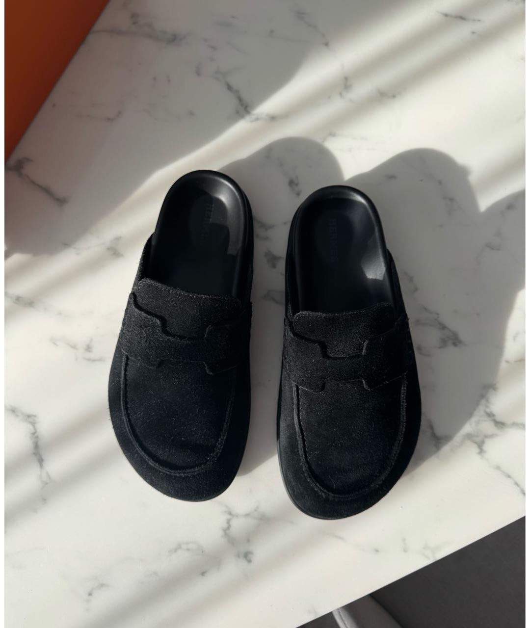 HERMES Черные замшевые мюли, фото 2