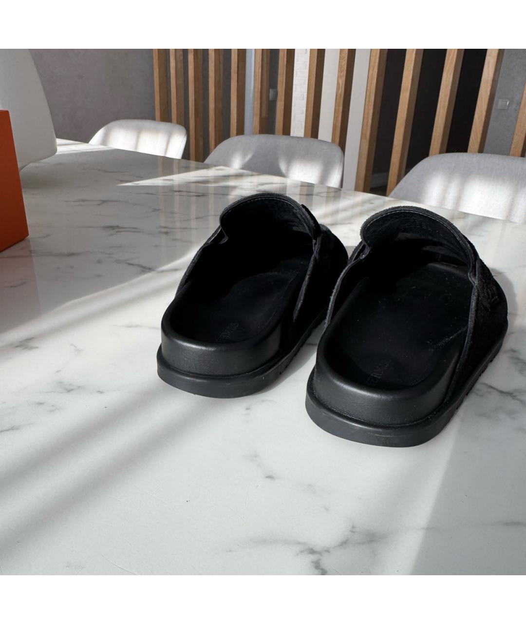 HERMES Черные замшевые мюли, фото 3
