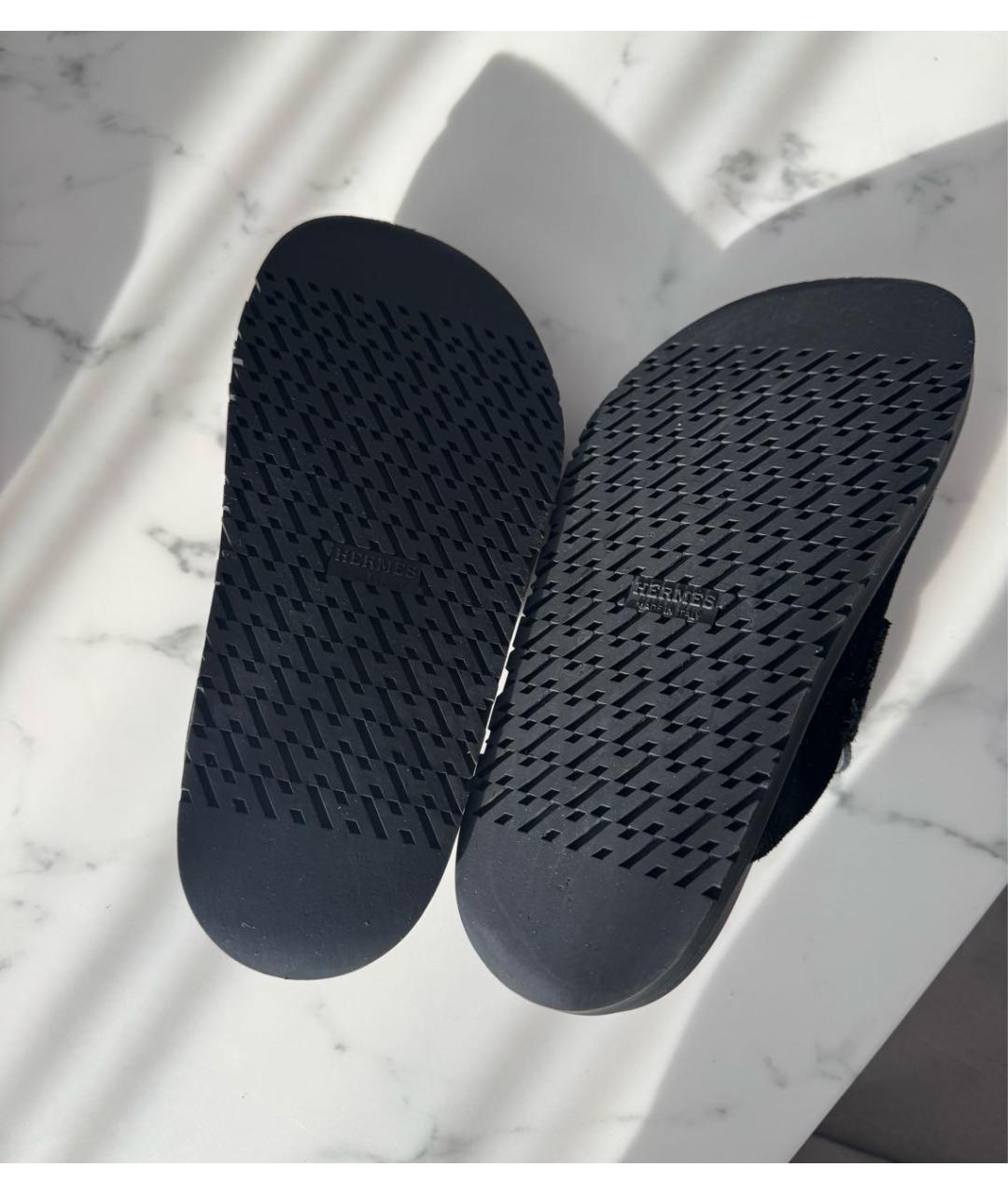 HERMES Черные замшевые мюли, фото 6