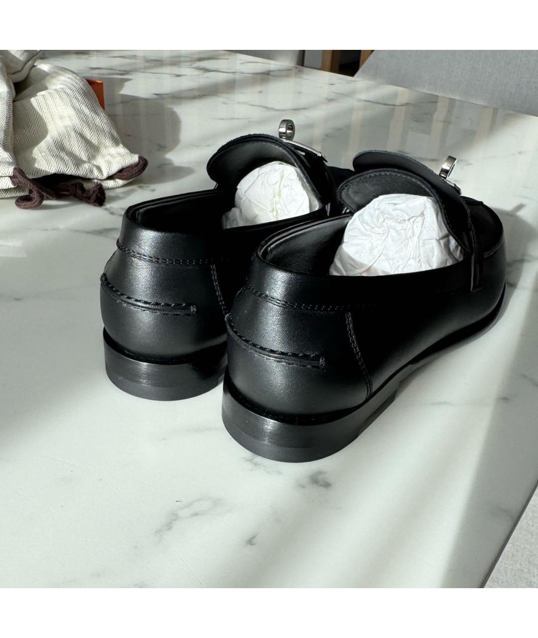 HERMES Черные кожаные лоферы, фото 3