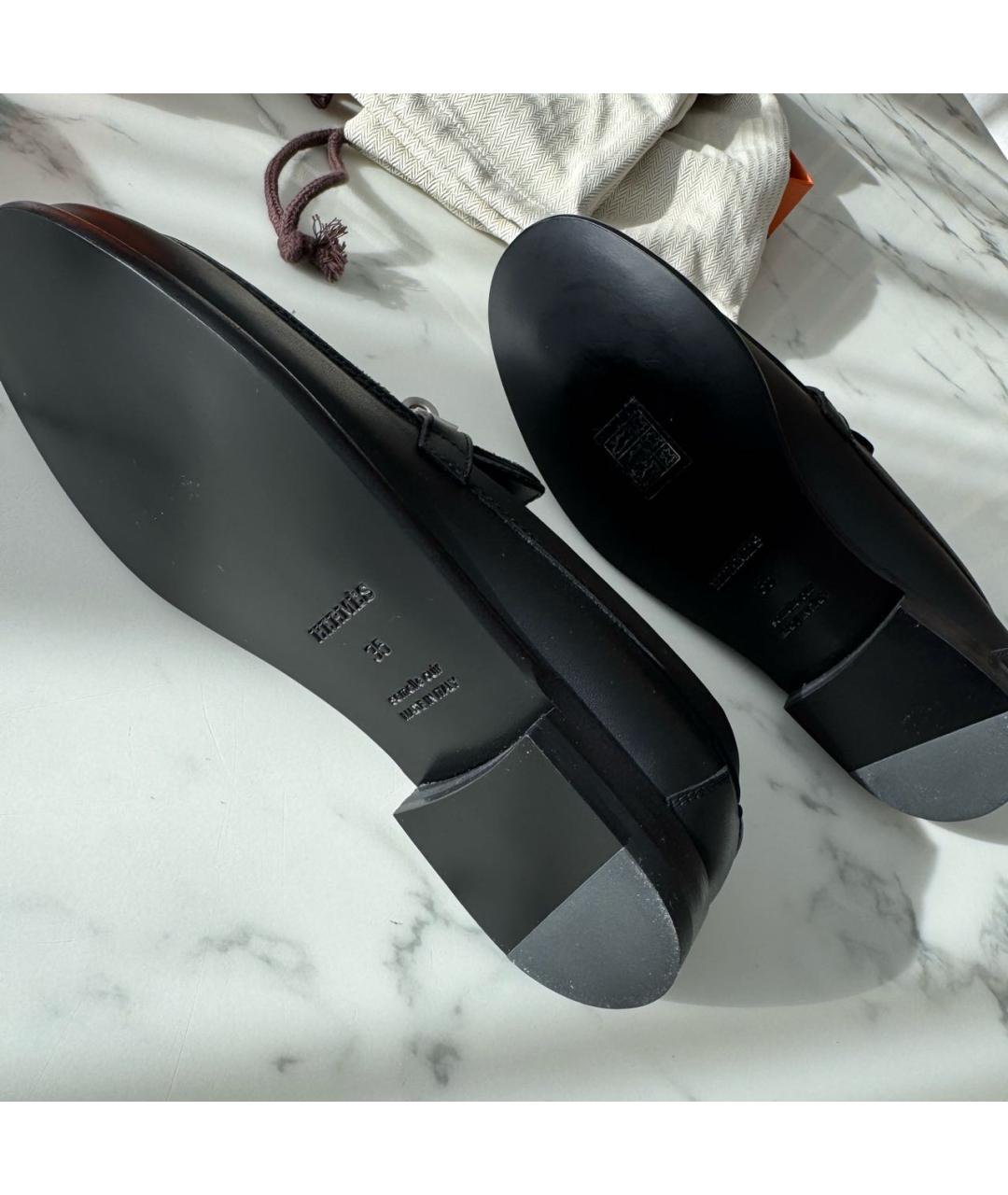 HERMES Черные кожаные лоферы, фото 4