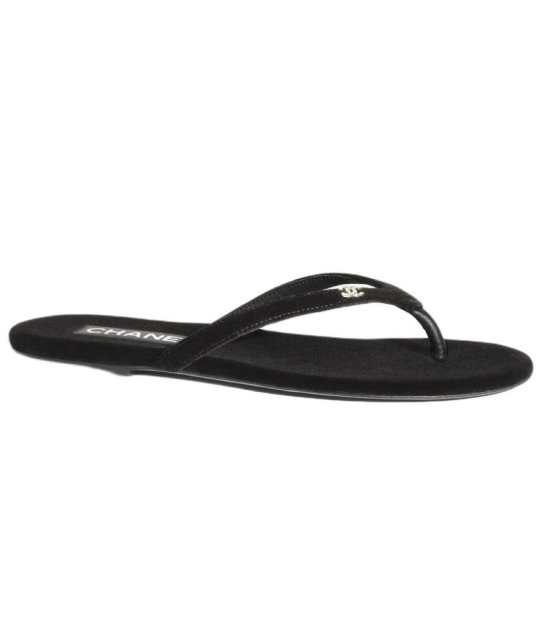 CHANEL Черные бархатные шлепанцы, фото 6