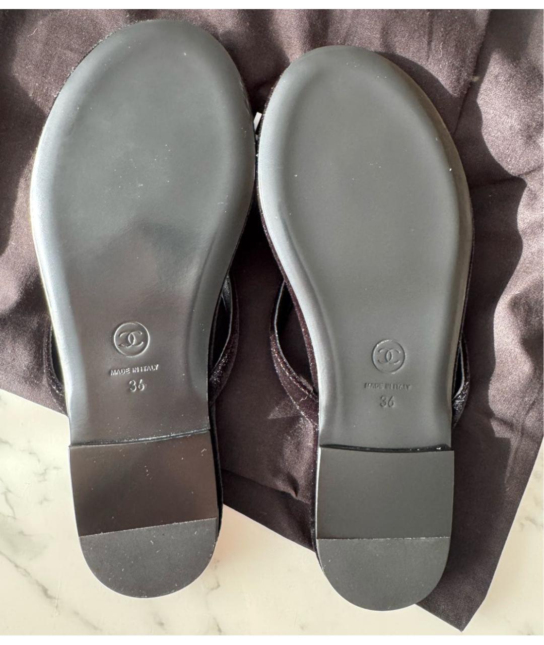 CHANEL Черные бархатные шлепанцы, фото 4