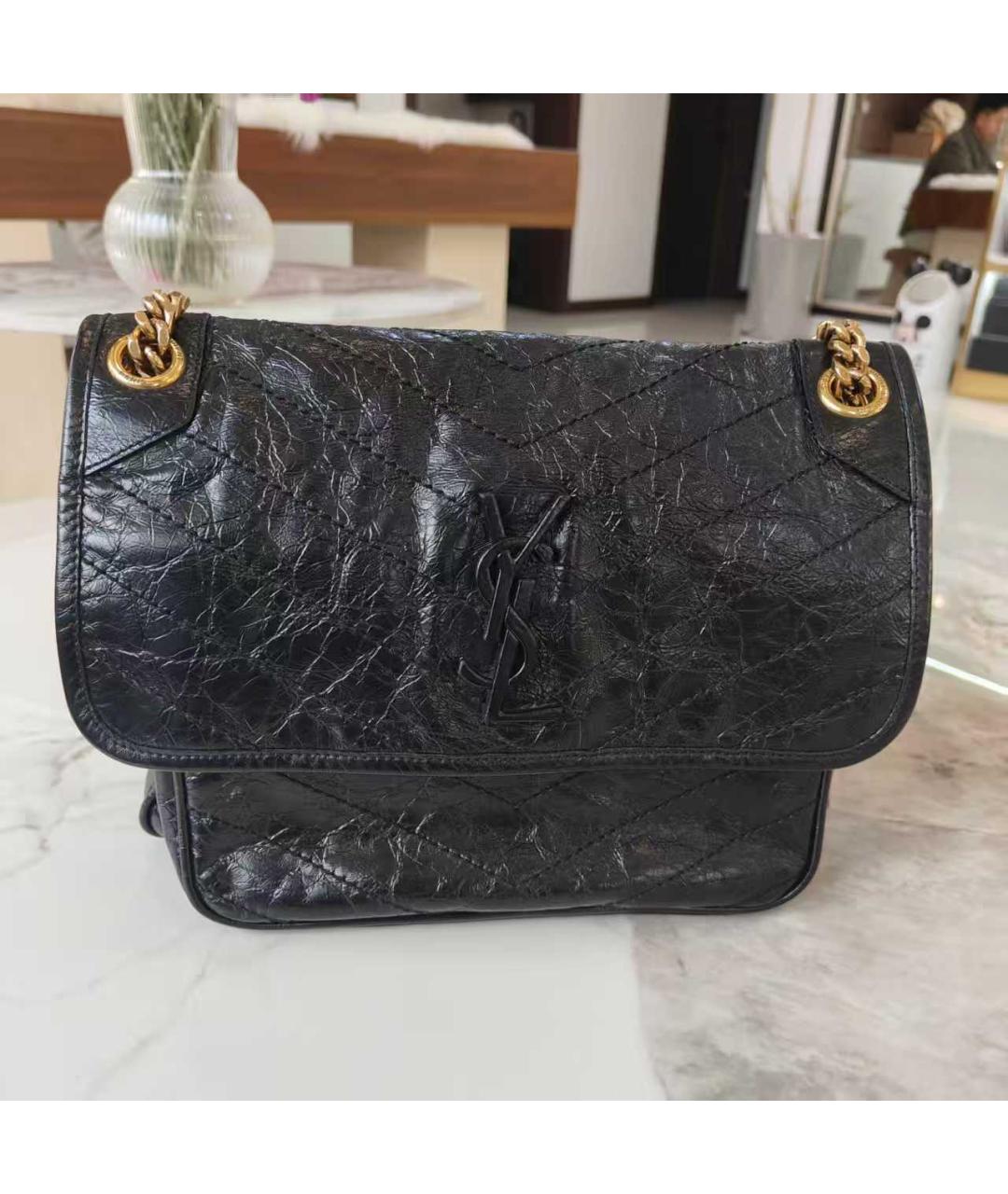 SAINT LAURENT Черная кожаная сумка через плечо, фото 7