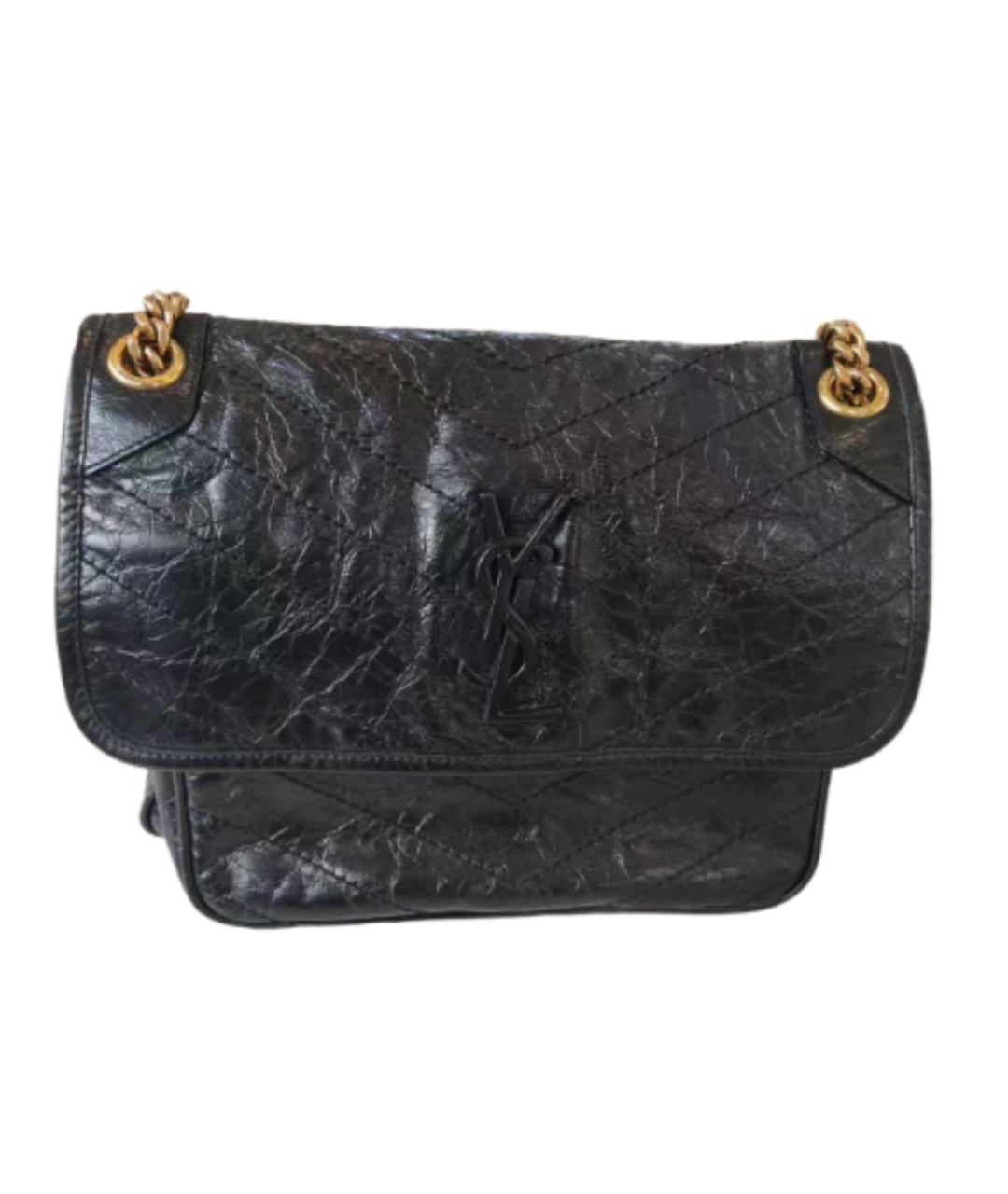 SAINT LAURENT Черная кожаная сумка через плечо, фото 2