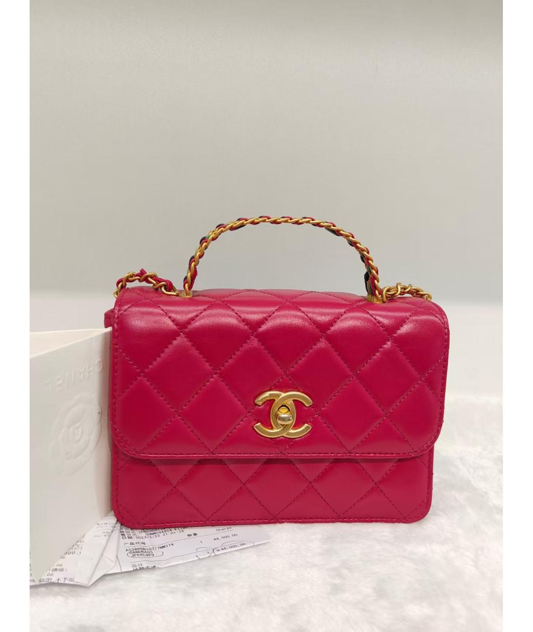 CHANEL Фуксия кожаная сумка с короткими ручками, фото 2