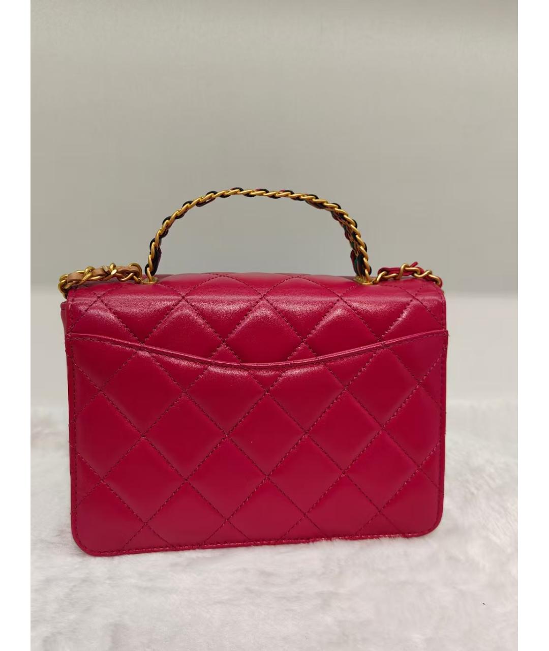 CHANEL Фуксия кожаная сумка с короткими ручками, фото 4