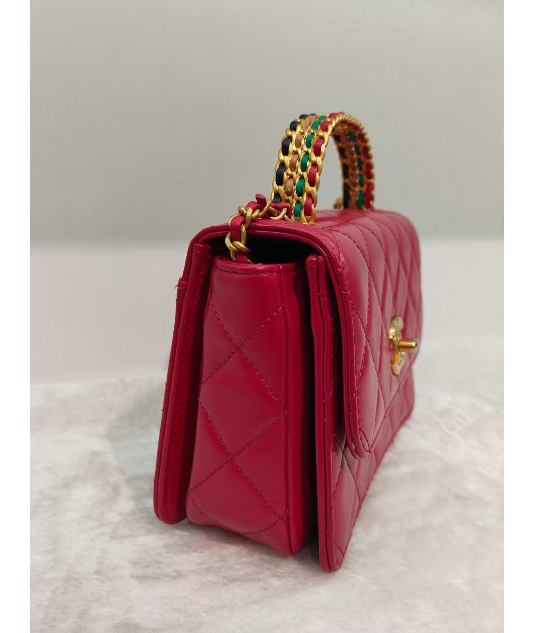 CHANEL Фуксия кожаная сумка с короткими ручками, фото 3