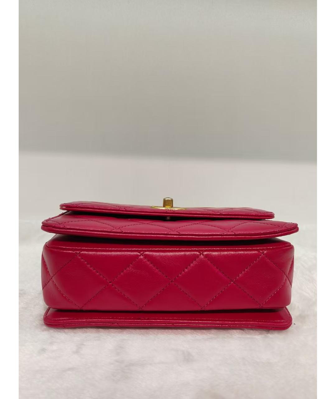 CHANEL Фуксия кожаная сумка с короткими ручками, фото 6