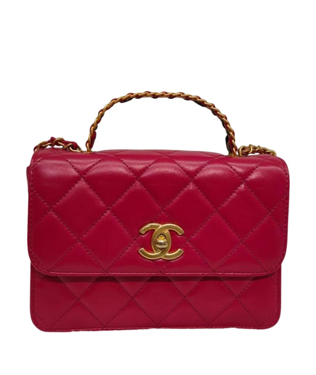 CHANEL Фуксия кожаная сумка с короткими ручками, фото 1