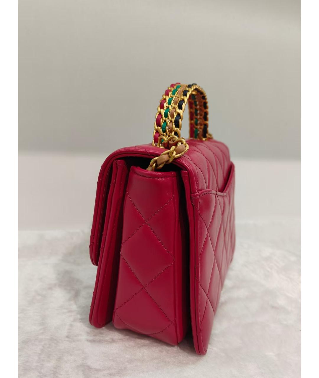 CHANEL Фуксия кожаная сумка с короткими ручками, фото 5