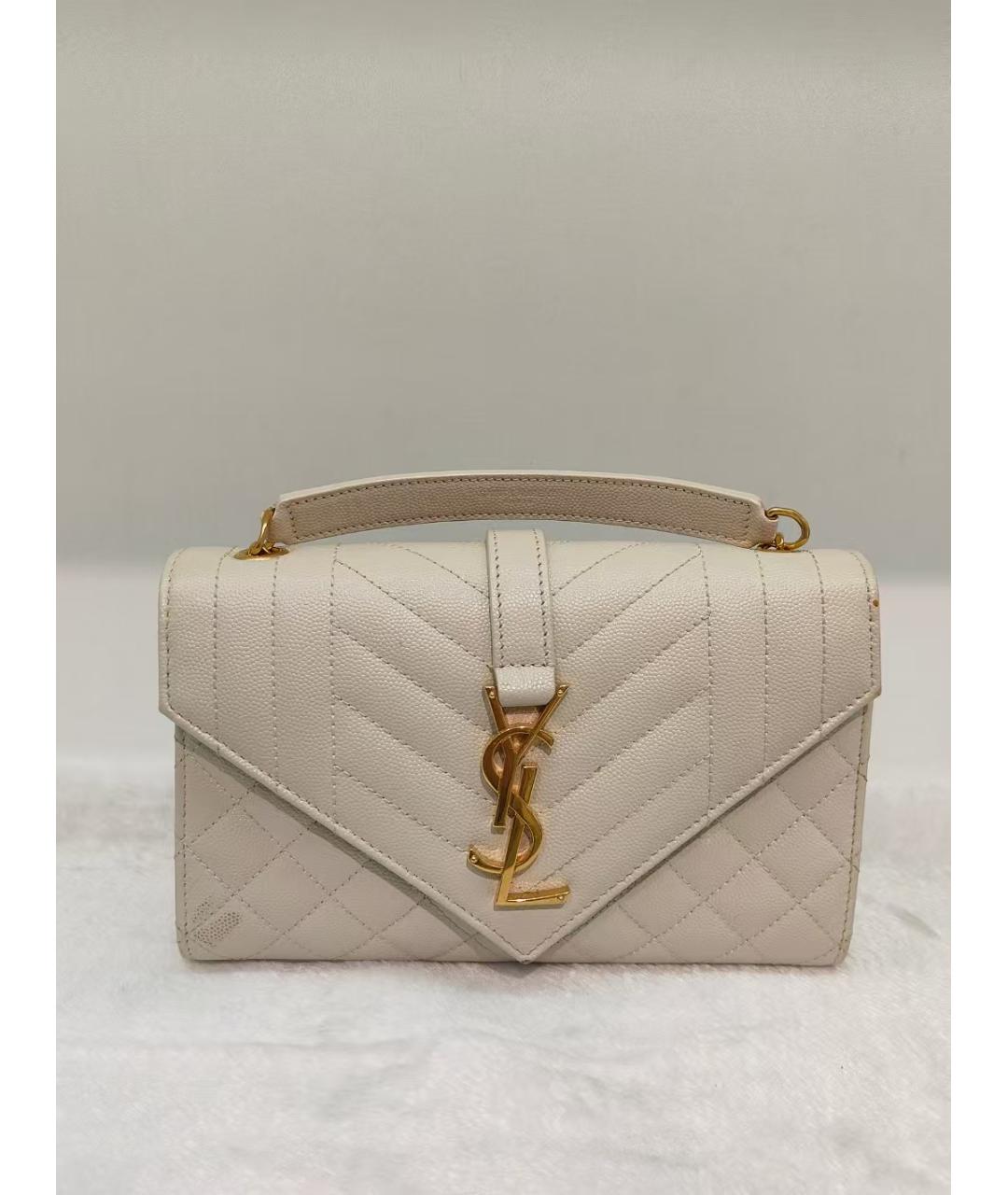 SAINT LAURENT Белая кожаная сумка через плечо, фото 2