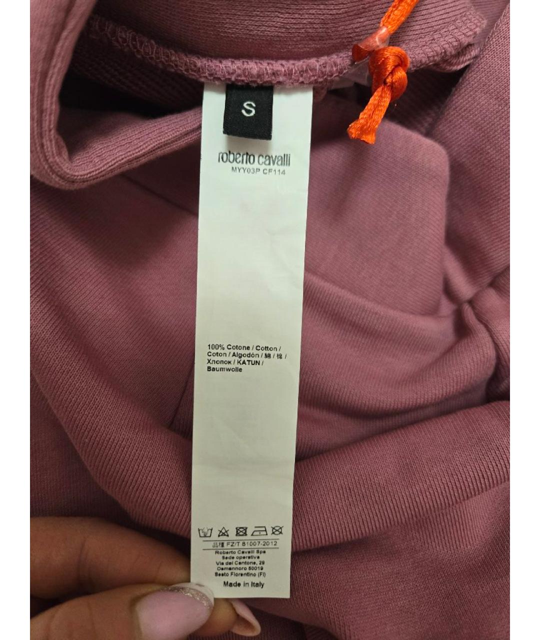 ROBERTO CAVALLI Розовые хлопковые прямые брюки, фото 7