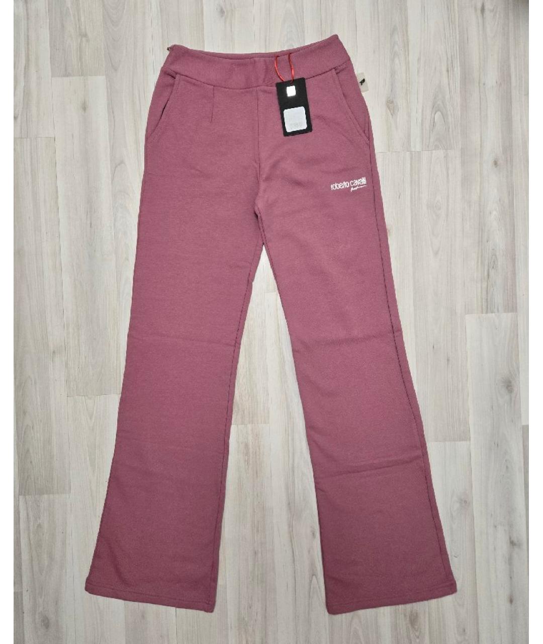 ROBERTO CAVALLI Розовые хлопковые прямые брюки, фото 8