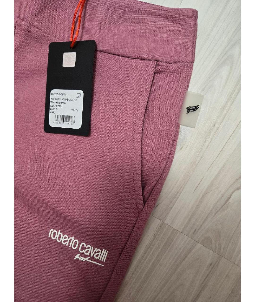 ROBERTO CAVALLI Розовые хлопковые прямые брюки, фото 3