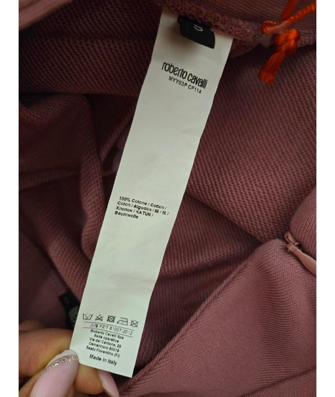 ROBERTO CAVALLI Розовые хлопковые прямые брюки, фото 6