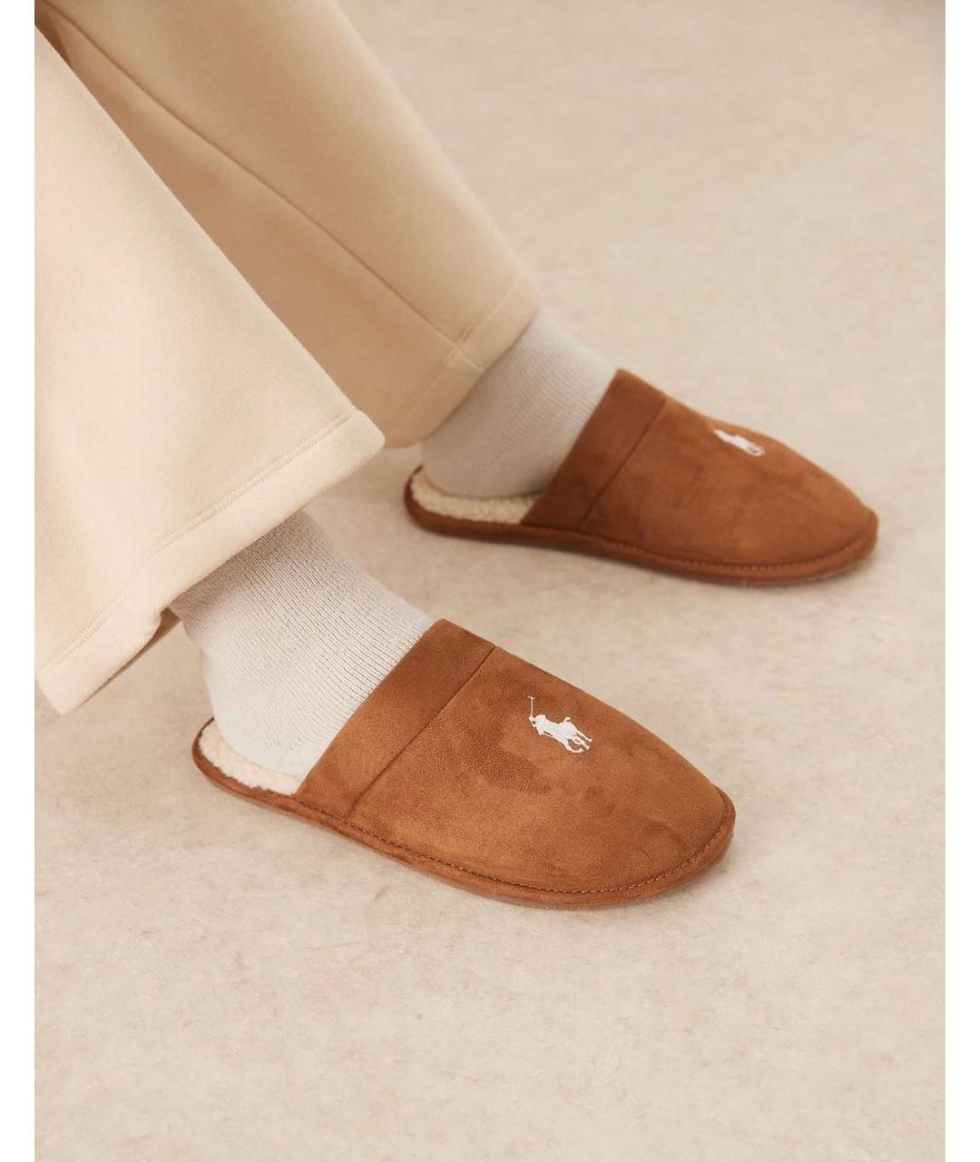 POLO RALPH LAUREN Коричневые текстильные шлепанцы, фото 7