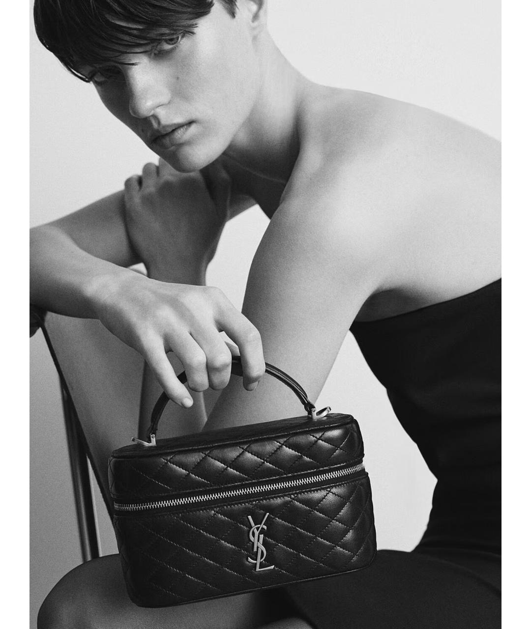 SAINT LAURENT Черная кожаная сумка через плечо, фото 3