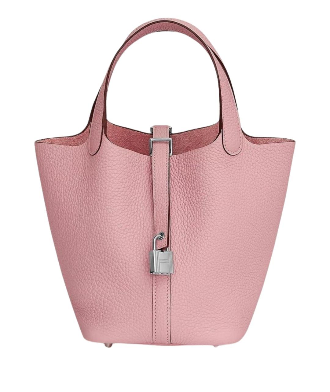 HERMES Розовая кожаная сумка с короткими ручками, фото 1