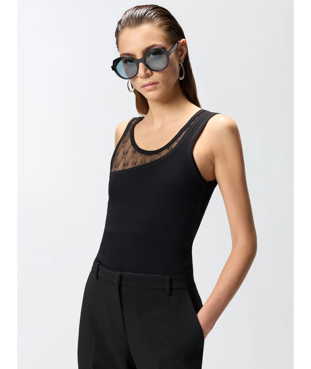 PINKO Черная хлопковая майка, фото 3