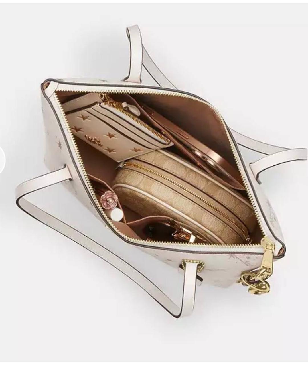 COACH Бежевая кожаная сумка тоут, фото 3