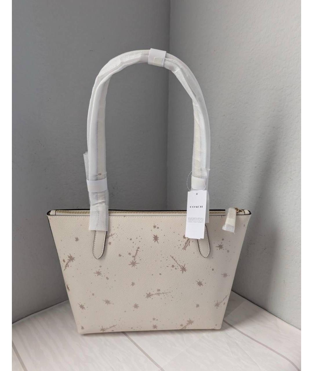 COACH Бежевая кожаная сумка тоут, фото 6