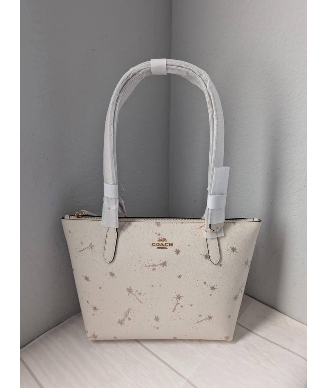 COACH Бежевая кожаная сумка тоут, фото 5