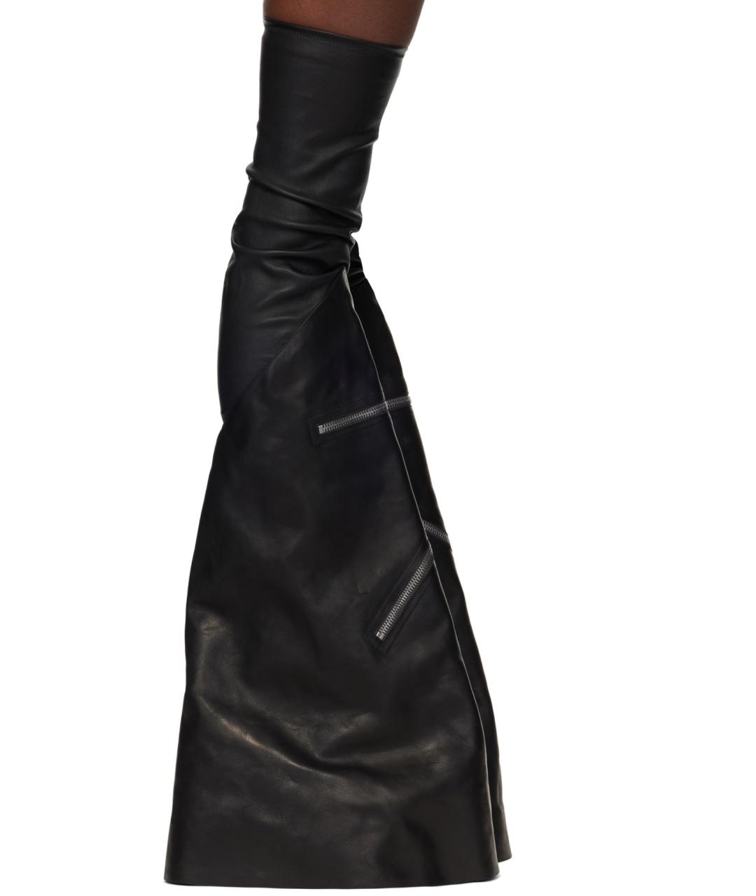 RICK OWENS Черные кожаные ботфорты, фото 10