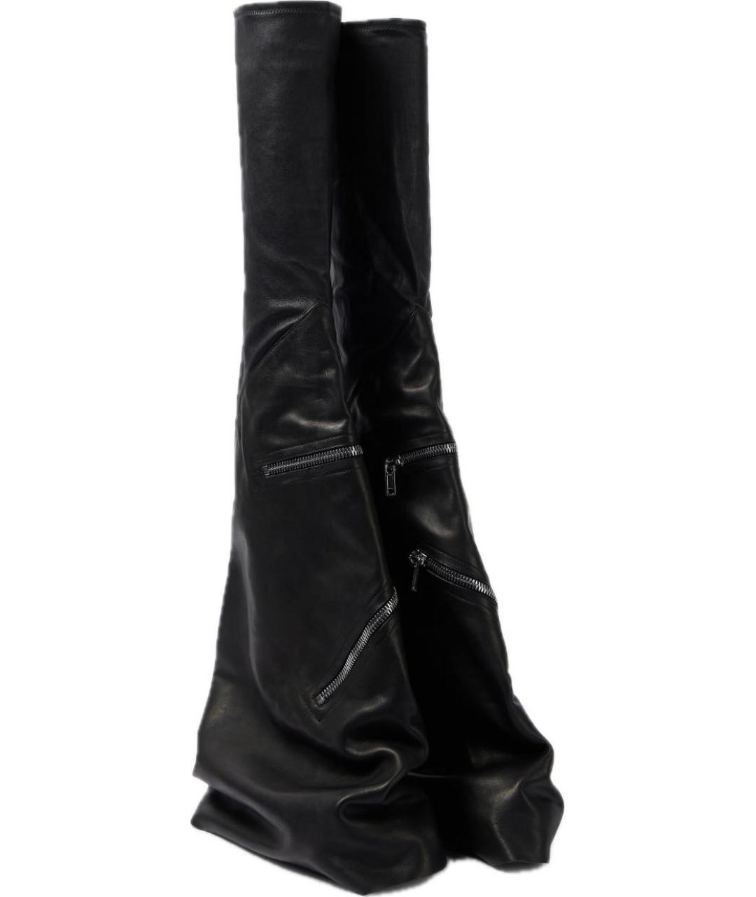 RICK OWENS Черные кожаные ботфорты, фото 2