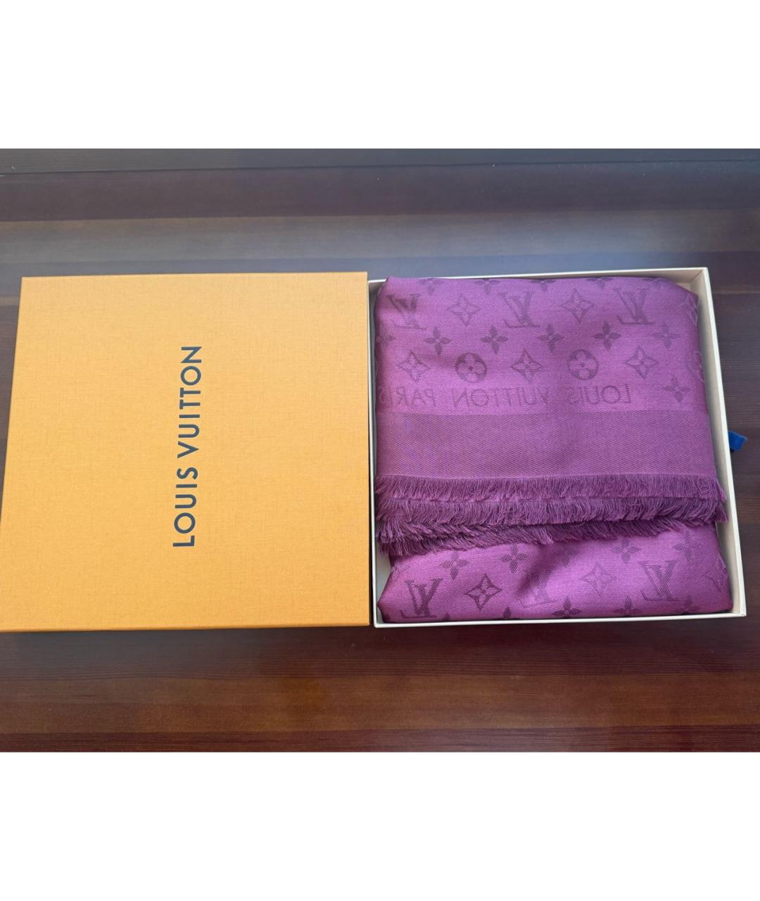 LOUIS VUITTON Бордовый шелковый платок, фото 4