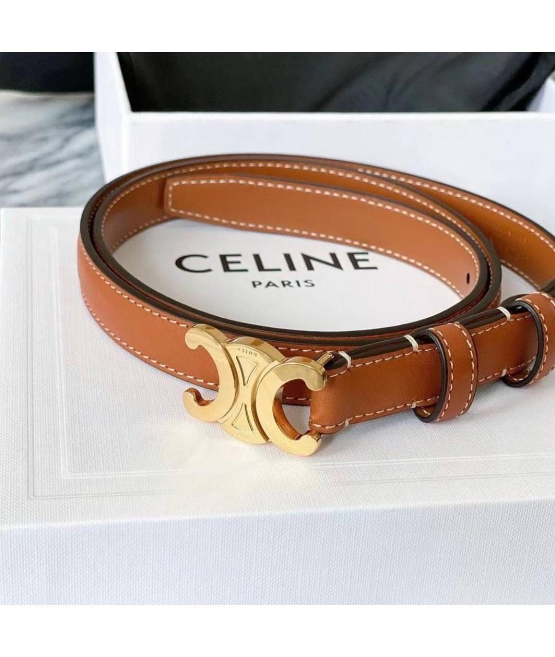 CELINE Коричневый кожаный ремень, фото 4