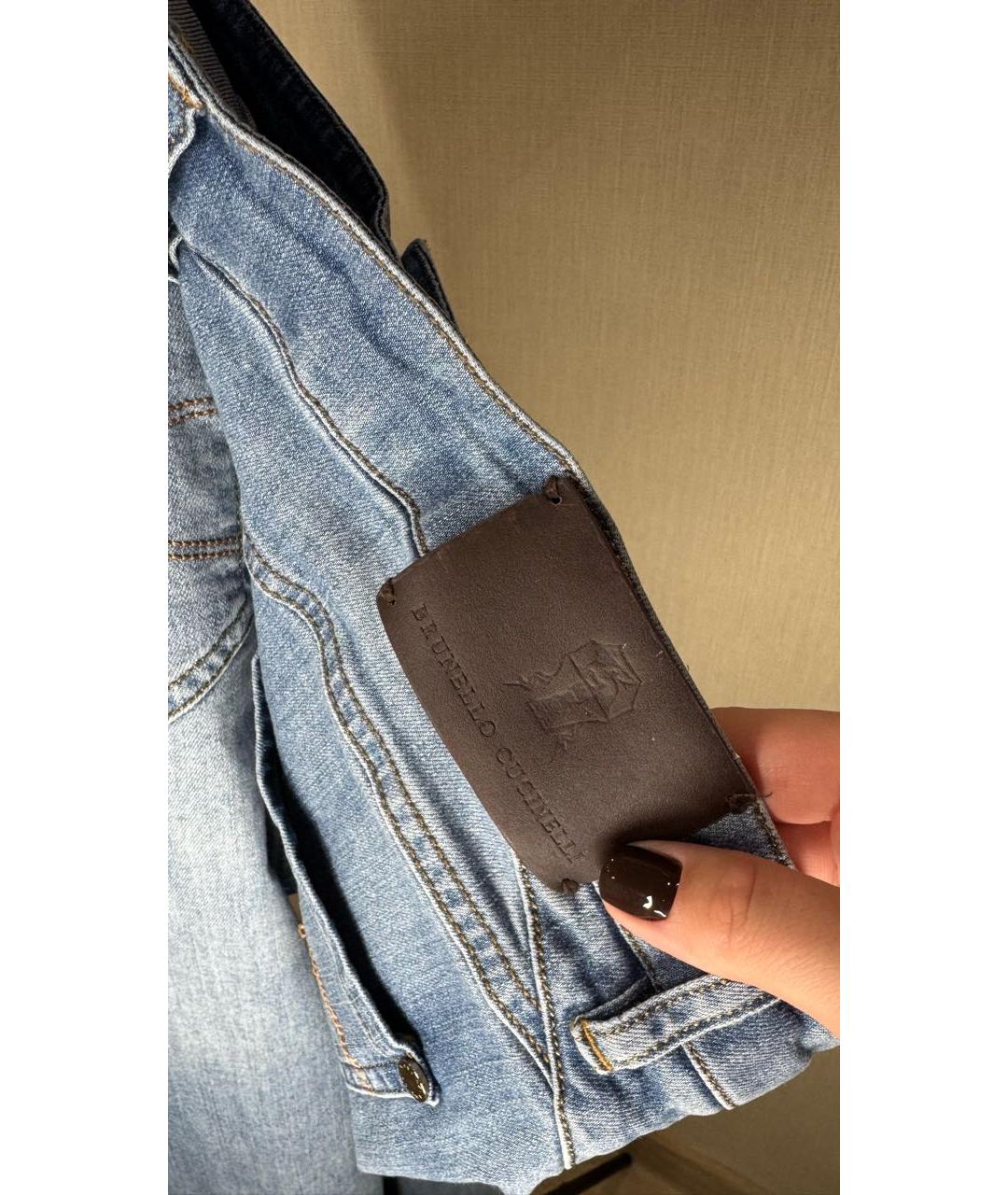 BRUNELLO CUCINELLI Синие хлопковые джинсы слим, фото 7